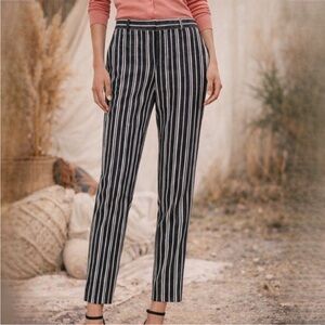 Banana Republic Charcoal Ivory Striped Linen Cotton Blend Cropped Avery Pants